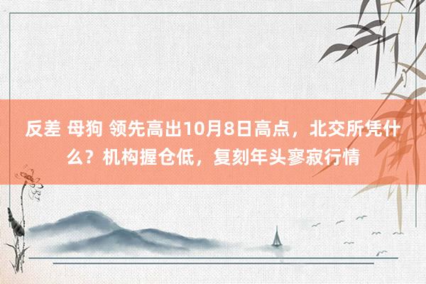 反差 母狗 领先高出10月8日高点，北交所凭什么？机构握仓低，复刻年头寥寂行情