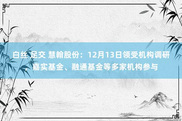 白丝 足交 慧翰股份：12月13日领受机构调研，嘉实基金、融通基金等多家机构参与