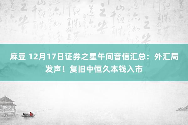 麻豆 12月17日证券之星午间音信汇总：外汇局发声！复旧中恒久本钱入市