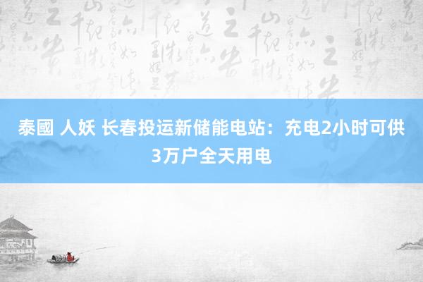 泰國 人妖 长春投运新储能电站：充电2小时可供3万户全天用电