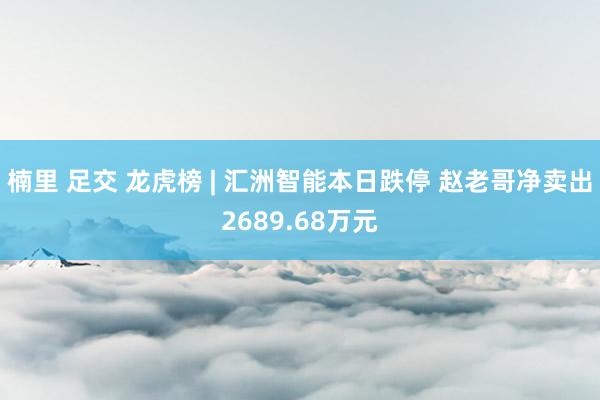 楠里 足交 龙虎榜 | 汇洲智能本日跌停 赵老哥净卖出2689.68万元