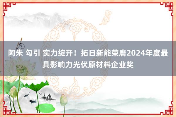 阿朱 勾引 实力绽开！拓日新能荣膺2024年度最具影响力光伏原材料企业奖