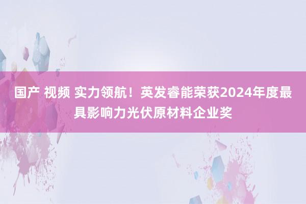 国产 视频 实力领航！英发睿能荣获2024年度最具影响力光伏原材料企业奖