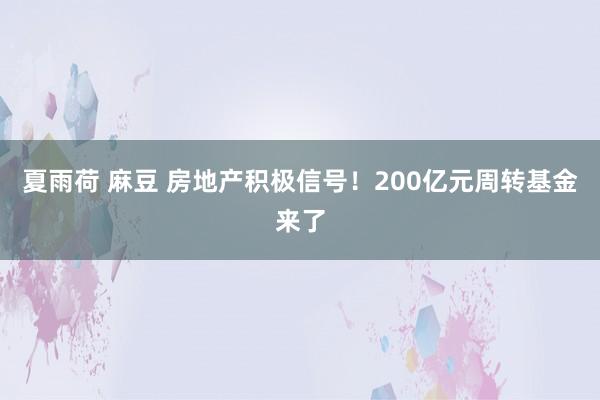 夏雨荷 麻豆 房地产积极信号！200亿元周转基金来了